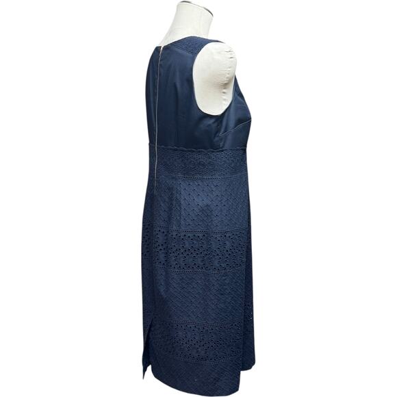 Ann Taylor Sleeveless Embroidered Eyelet Sheath Dress Dark Blue 10 - Picture 7 of 8